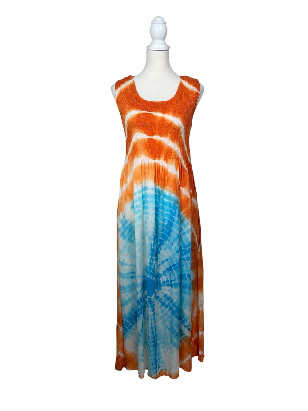 Sol Clothing Tie Dye Maxi Dress Colorful Smocked Pockets Boho Festival Beach